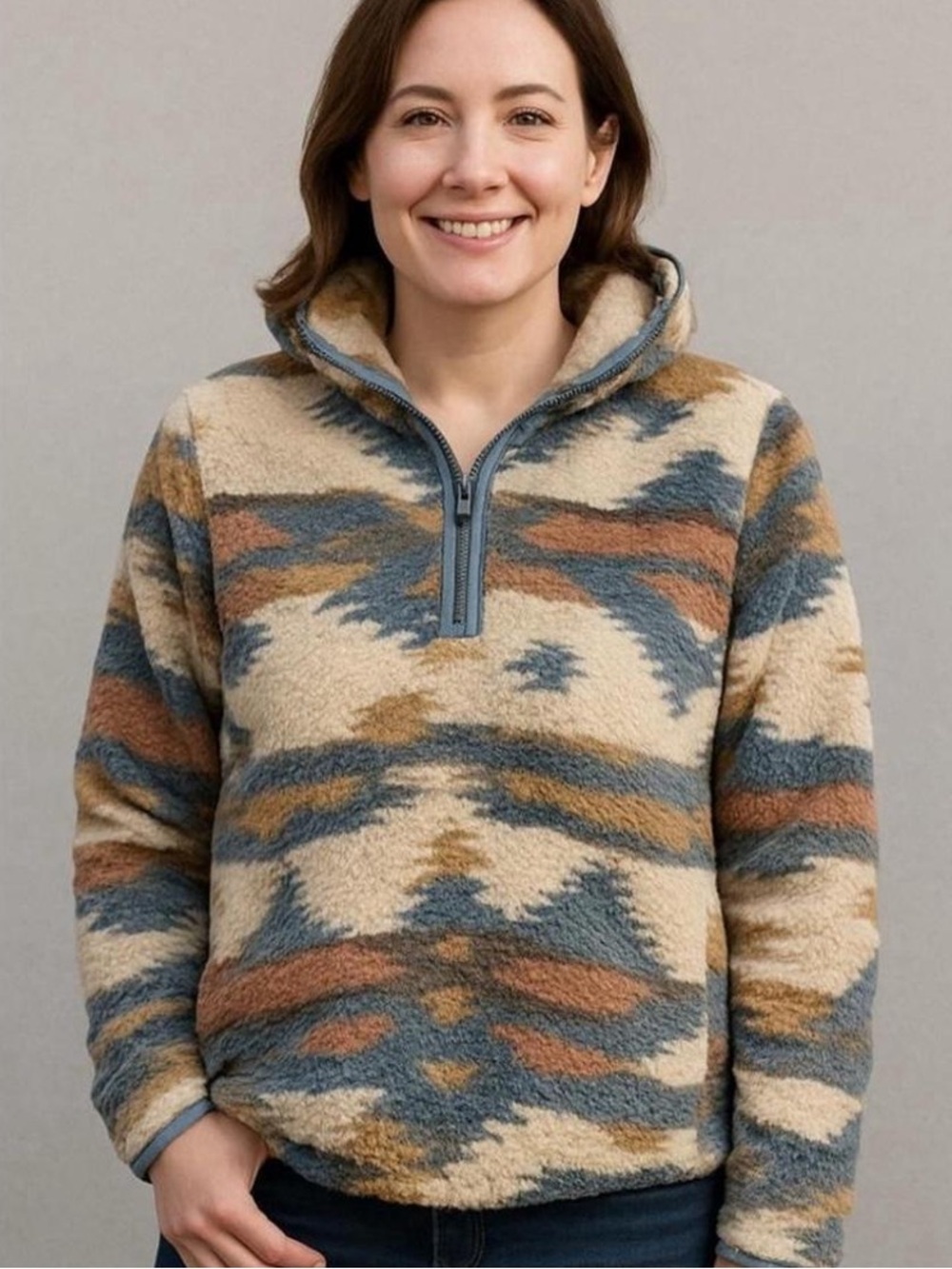 Simply Southern Women’s Aztec Southwestern Sherpa Pullover Jacket 1/4 zip XL